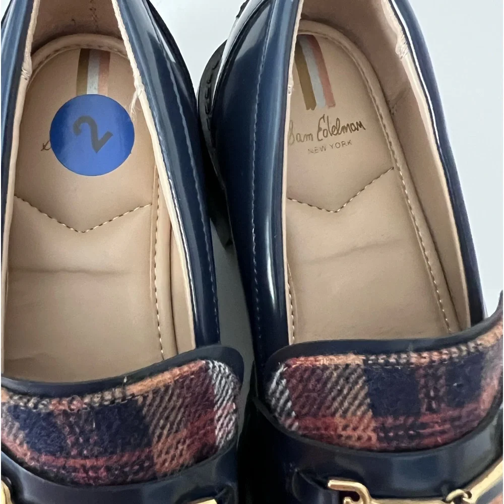 Sam Edelman Tully Buckle Round Toe Loafers, Size 2, Plaid, NWNT‎